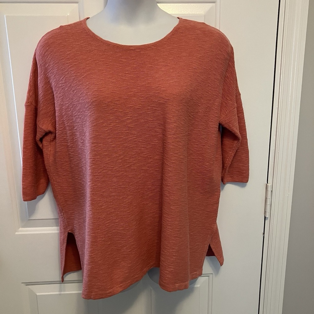 J. Jill Pure Jill Sz XS Pullover Top Linen Blend Coral Orange Lagenlook Coastal‎